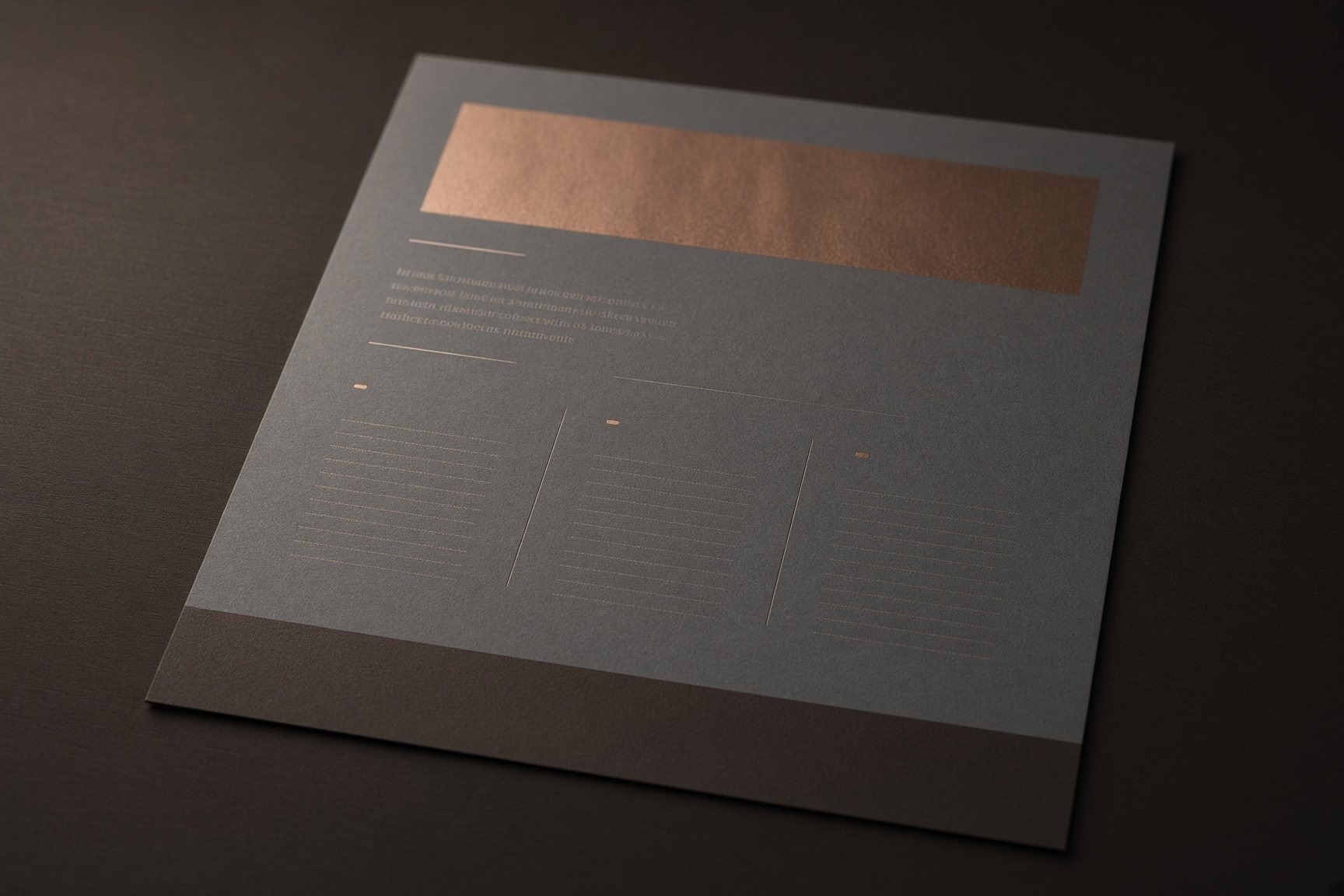 A one-page teaser lying on a dark table